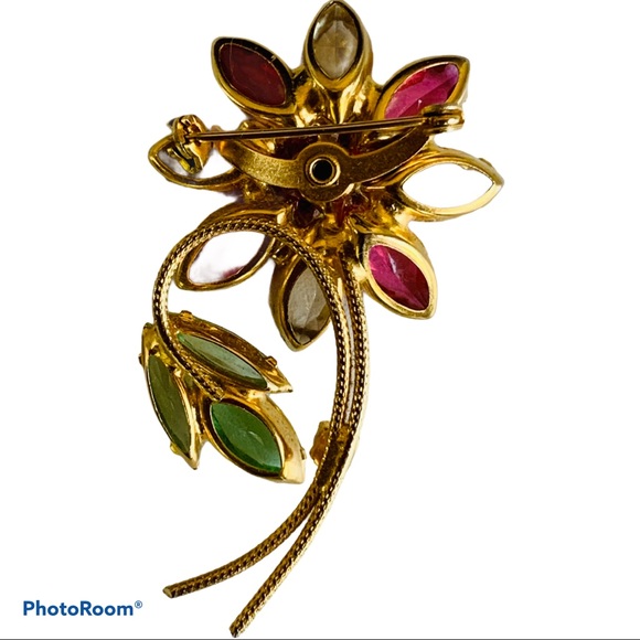 Vintage Rhinestone Flower Pin Brooch - Picture 6 of 9